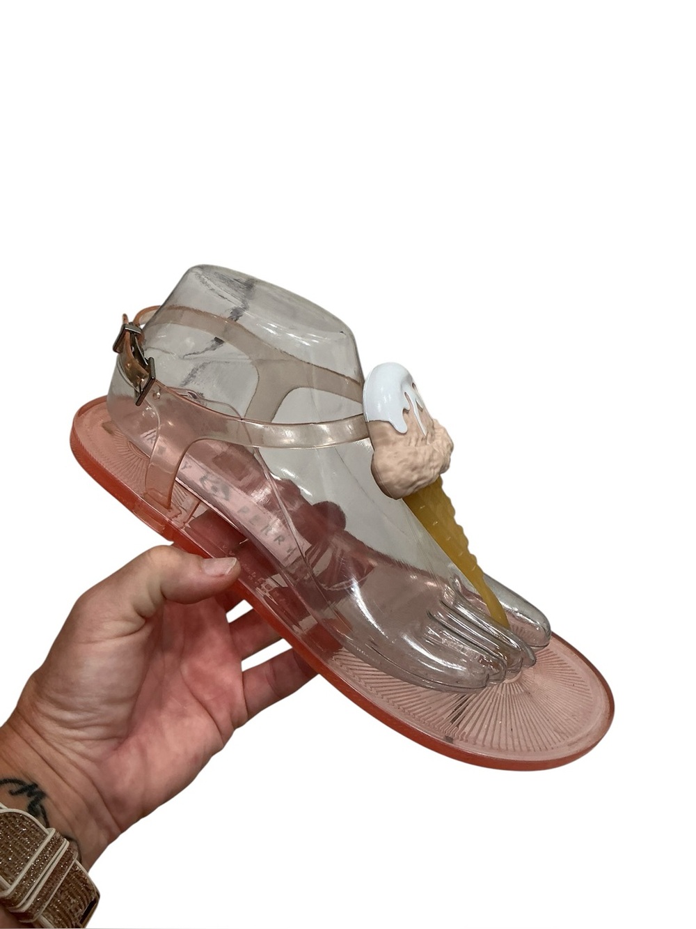 Katy Perry The Sundae Jelly Sandals Pink Ice Cream Cone Thong Size 9. - Picture 3 of 14